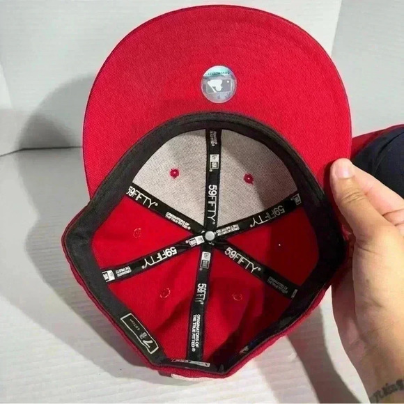 Men's Atlanta Braves New Era Logo 59FIFTY Red And Navy Fitted Hat 7 3/8 Lot Of 3 - Picture 9 of 10